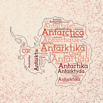 Antarctica shape whith country names word cloud in multiple languages. Anta.. イラスト素材