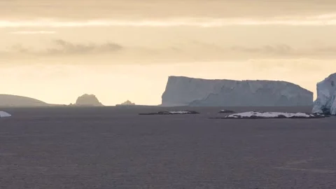 Antarctica Sunset Warm Light Beautiful Golden Sky Icebergs Close Stock Footage 277919306