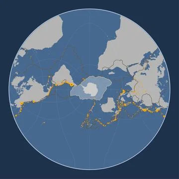 Antarctica tectonic plate. Contour. Lagrange Oblique. Earthquakes and bound.. Stock Illustration