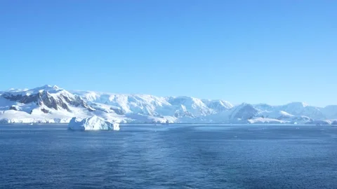 Antarctica View From Back of Cruise Ship. Stunning Clarity Wide Iceberg, Gl.. Stock Footage 340304772