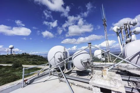 Antenas de radar y telecomunicaciones, Puig de Cura, Algaida,  Mallorca, isla Stock Photos