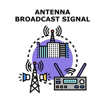 Antenna broadcast signal transmitting communication network Stock Illustration