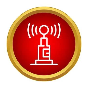 Antenna broadcasting signal on red button Stock Illustration