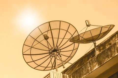 Antenna communication satellite dish and sky Stock Photos