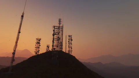 Antenna complex on a hill flythrough Stock Footage 77336189