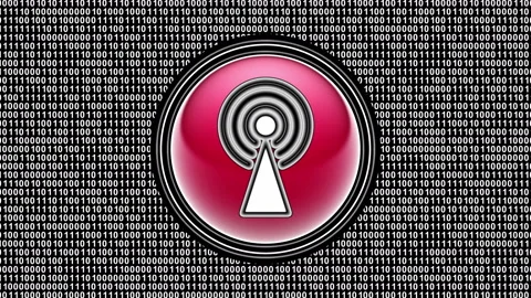 Antenna icon. Binary code ( array of bits ) in the screen. Looping footage. 動画素材 123874595