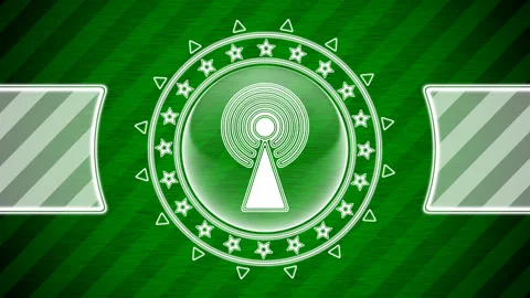 Antenna icon in circle shape and green striped background. Illustration. Stock Footage 130518884