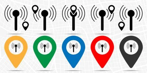 Antenna icon in location set. Simple glyph, flat illustration element of tech Stock Illustration