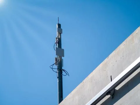 Antenna mast (communication-based train control system) for electric train Stock Photos