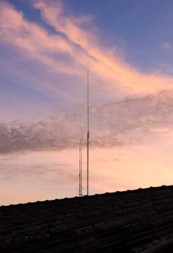 Antenna network at sunset Stock Photos