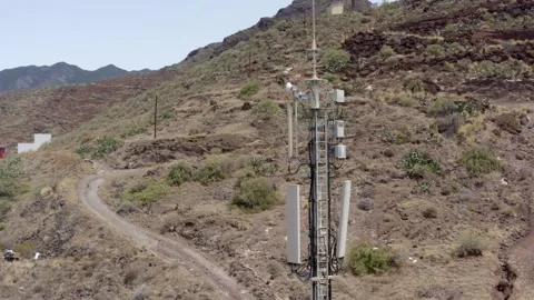 Antenna next to a beach. Communication tower. Tenerife. Drone. Aerial. Stock Footage 208940164