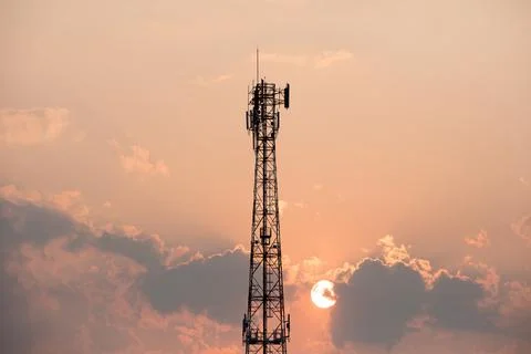 Antenna repeater tower  before the sunset. Stock Photos