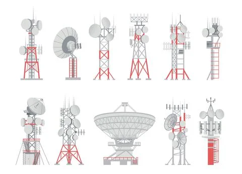 Antenna tower. Aerial wireless cellular transmitter. Telecom and radio receiver Stock Illustration