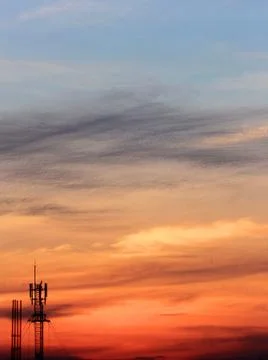 Antenna tower of communication with sunset Foto stock