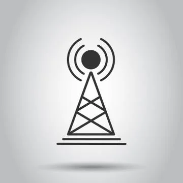 Antenna tower icon in flat style. Broadcasting vector illustration on white i Stock Illustration