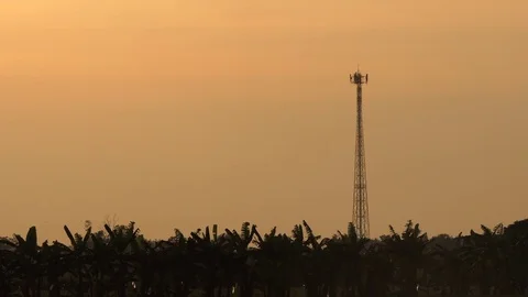 Antenna tower with sunset, 4k video Stock Footage 82954445
