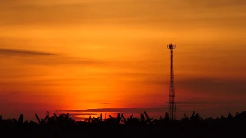 Antenna tower with sunset, 4k video Stock Footage 82964675