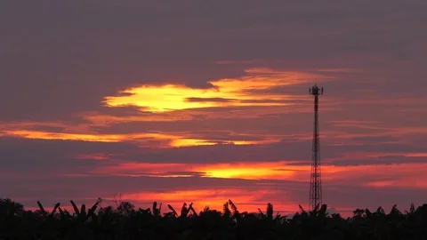 Antenna tower with sunset, 4k video Stock Footage 82968522
