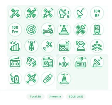 Antenna Vector Icon Set with 28 Bold Line Retina Ready Pixel Optimized Graphi 스톡 일러스트
