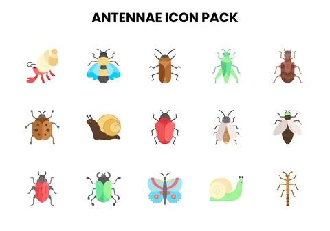 Antennae Flat SVG Icons Pack Stock Illustration