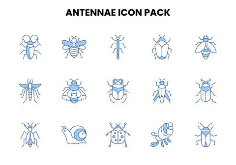 Antennae Two Color Blue Set Icons Pack 库存插图