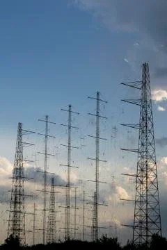Antennas array at sunset Stock Photos