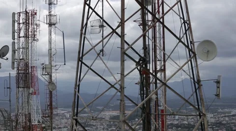 Antennas in cloudy sky Stock Footage 47576087