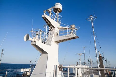 Antennas on passenger ship Stock Photos