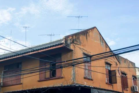 Antennas on rooftops Stock Photos