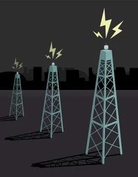 Antennas transmitting / night boadcasting Stock Illustration