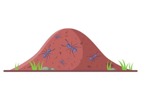 Anthill with small ants on a white background. Illustration