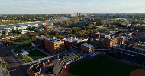 Anthony Wayne Bridge and Fifth Third Field in Toledo Stock Footage 146949510