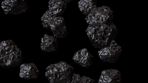 Anthracite coal chunks falling from the top rendered in UHD Video stock 265978470