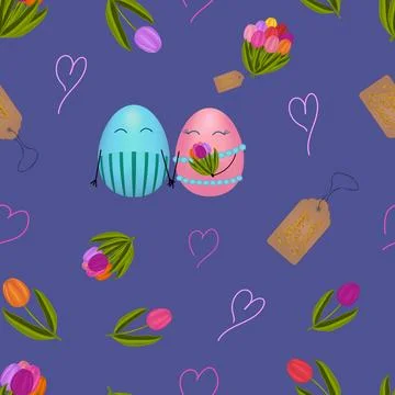 Anthropomorphic easter happy egg lovers. Man and woman, a couple in love. イラスト素材