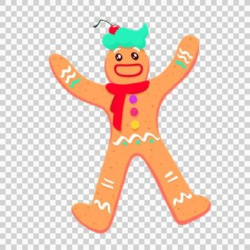 Anthropomorphic gingerbread cookie is featuring candy buttons in flat art, Stock Illustration