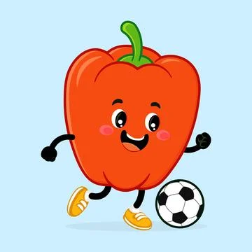 Anthropomorphic red bell pepper character playing soccer Иллюстрация