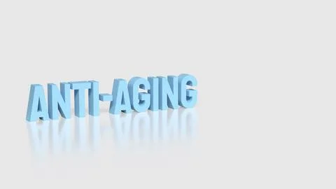 Anti Aging Concept with Blue 3D Typography on Minimal Background 3d render. Illustrazione stock