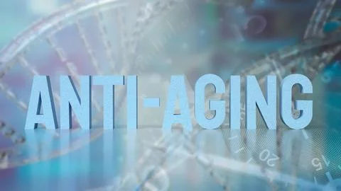 Anti Aging Science Concept with DNA, Time, and Advanced Biotechnology 3d re.. Stock Illustration
