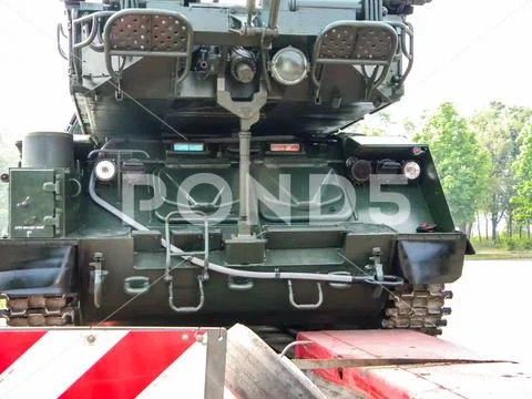 Anti-aircraft missile system BUK, transportation of a combat vehicle through Stock Photos