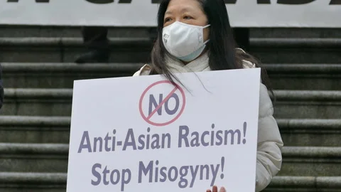 Anti Asian Racism Stop Misogyny Sign At Rally Stock Footage