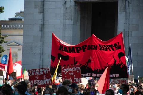 Anti-Capitalist Banner at Climate Protest in Munich, Germany Stock Photos