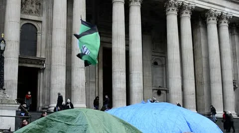 Anti Capitalist Flag at St. Pauls Cathedral, London Stock Footage 10714605
