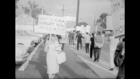 Anti Castro Cuban Refugees Protesting On Street Stock Footage 111015387