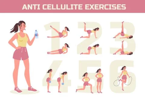 Anti cellulite exercises program for losing weight. Become slim Stock Illustration