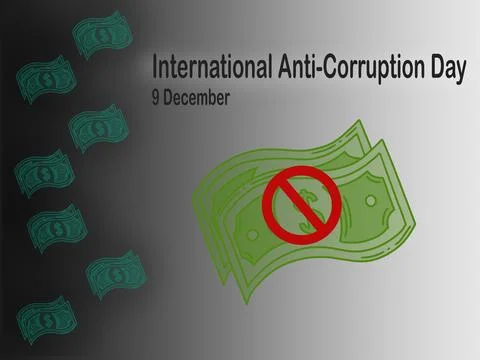 Anti-Corruption Day background with banknote and red ban sign. Stock Illustration