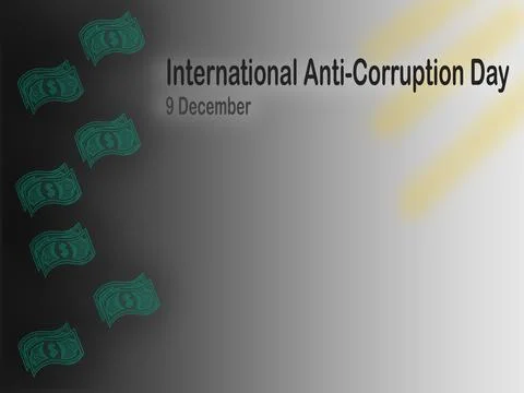 Anti-Corruption Day background with gradient, money, and glowing rays Stock Illustration