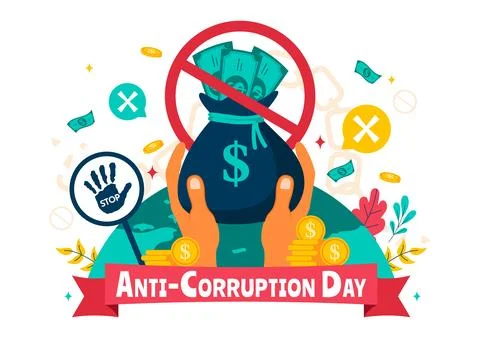 Anti Corruption Day Vector Illustration Featuring a Stop Giving Money Messa.. Stock Illustration