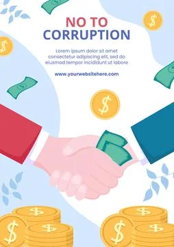 Anti Corruption Flyer Template Flat Cartoon Background Vector Illustration Stock Illustration