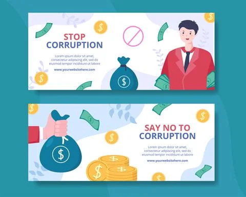 Anti Corruption Horizontal Banner Template Flat Cartoon Background Vector Ill Stock Illustration
