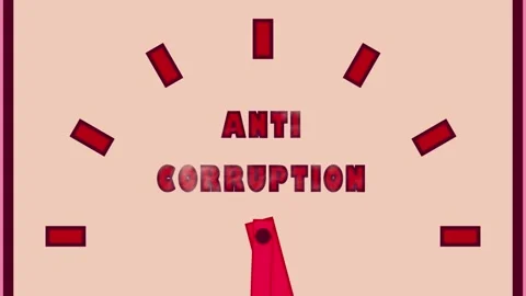 ANTI CORRUPTION on a wall clock on a pink background. bills, anti bribery and Stock Footage 315704747